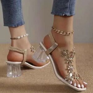 Stylish Clear Heel Sandals with Beige Accents